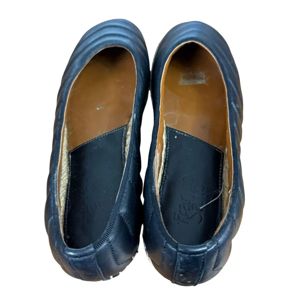 Franco Sarto Kyla Quilted Black Leather Espadrille Square Toe Flats Shoes sz 8.5